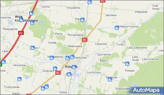 mapa Ignaców gmina Rozprza, Ignaców gmina Rozprza na mapie Targeo