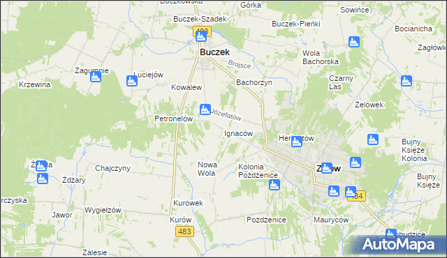 mapa Ignaców gmina Zelów, Ignaców gmina Zelów na mapie Targeo