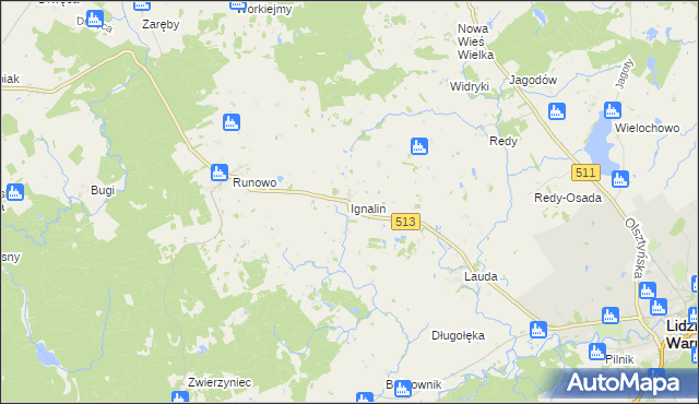 mapa Ignalin gmina Lidzbark Warmiński, Ignalin gmina Lidzbark Warmiński na mapie Targeo