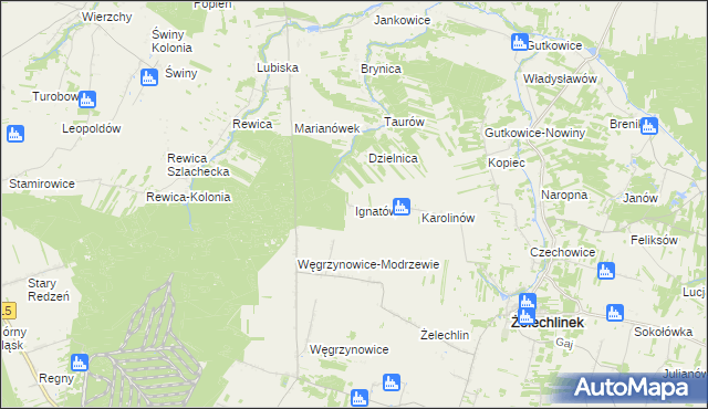 mapa Ignatów gmina Żelechlinek, Ignatów gmina Żelechlinek na mapie Targeo