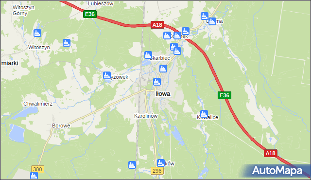 mapa Iłowa powiat żagański, Iłowa powiat żagański na mapie Targeo