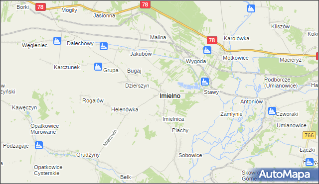 mapa Imielno powiat jędrzejowski, Imielno powiat jędrzejowski na mapie Targeo