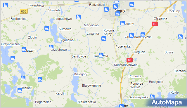 mapa Iwanówka gmina Giby, Iwanówka gmina Giby na mapie Targeo