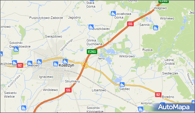 mapa Iwno gmina Kostrzyn, Iwno gmina Kostrzyn na mapie Targeo