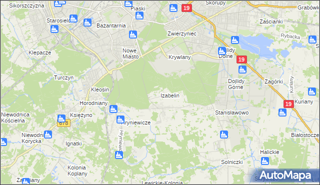 mapa Izabelin gmina Juchnowiec Kościelny, Izabelin gmina Juchnowiec Kościelny na mapie Targeo