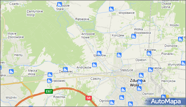 mapa Izabelów gmina Zduńska Wola, Izabelów gmina Zduńska Wola na mapie Targeo