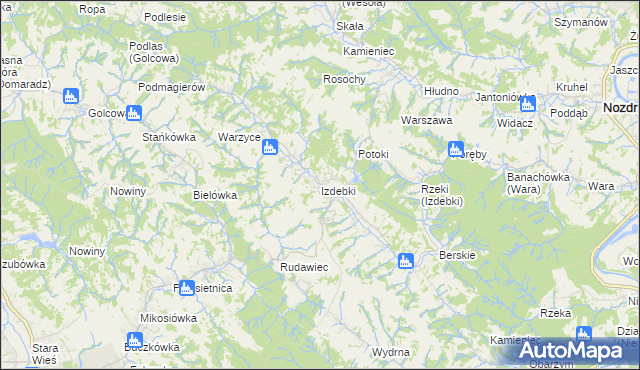 mapa Izdebki gmina Nozdrzec, Izdebki gmina Nozdrzec na mapie Targeo