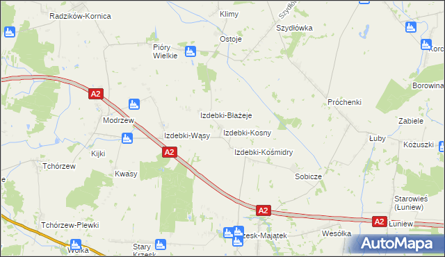 mapa Izdebki-Kosny, Izdebki-Kosny na mapie Targeo