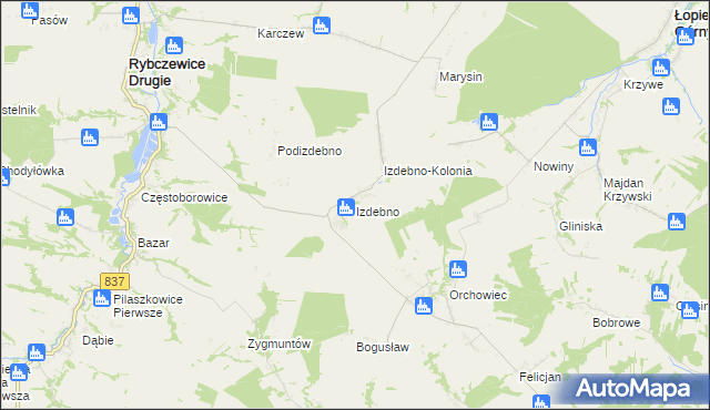 mapa Izdebno gmina Rybczewice, Izdebno gmina Rybczewice na mapie Targeo