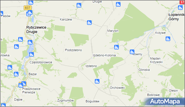 mapa Izdebno-Kolonia gmina Rybczewice, Izdebno-Kolonia gmina Rybczewice na mapie Targeo