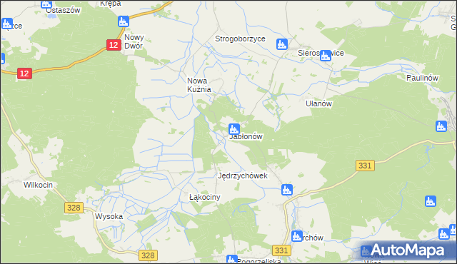 mapa Jabłonów gmina Chocianów, Jabłonów gmina Chocianów na mapie Targeo