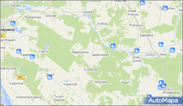 mapa Jabłonowiec gmina Trojanów, Jabłonowiec gmina Trojanów na mapie Targeo