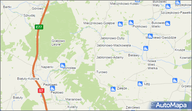 mapa Jabłonowo-Adamy, Jabłonowo-Adamy na mapie Targeo