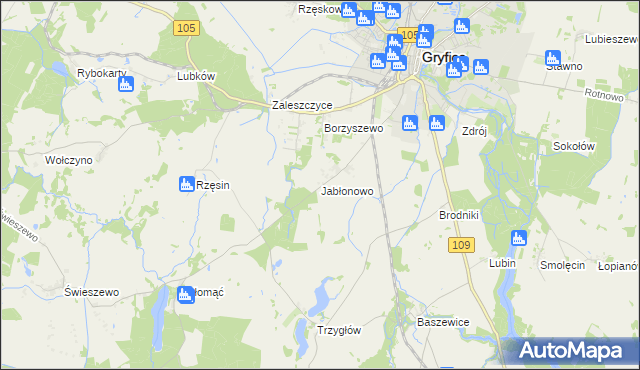 mapa Jabłonowo gmina Gryfice, Jabłonowo gmina Gryfice na mapie Targeo