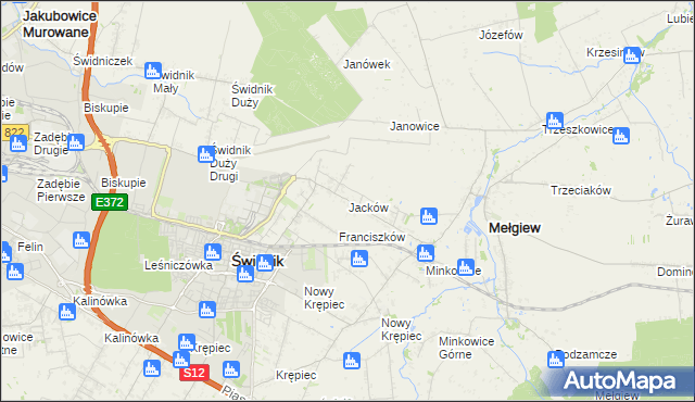 mapa Jacków gmina Mełgiew, Jacków gmina Mełgiew na mapie Targeo