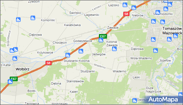 mapa Jadwigów gmina Tomaszów Mazowiecki, Jadwigów gmina Tomaszów Mazowiecki na mapie Targeo