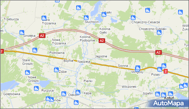 mapa Jagodne gmina Kotuń, Jagodne gmina Kotuń na mapie Targeo