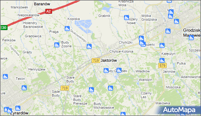 mapa Jaktorów, Jaktorów na mapie Targeo