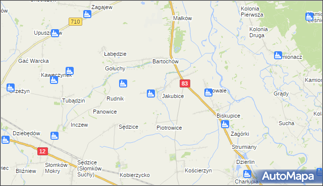 mapa Jakubice, Jakubice na mapie Targeo