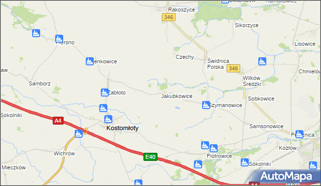 mapa Jakubkowice, Jakubkowice na mapie Targeo