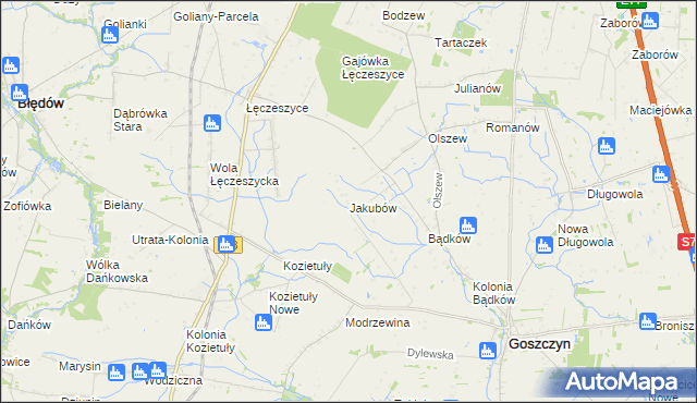 mapa Jakubów gmina Goszczyn, Jakubów gmina Goszczyn na mapie Targeo