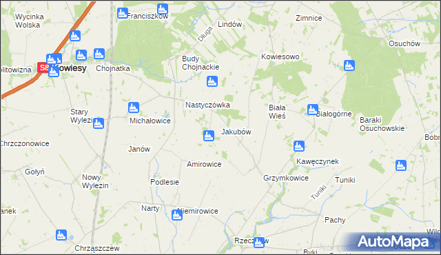 mapa Jakubów gmina Kowiesy, Jakubów gmina Kowiesy na mapie Targeo