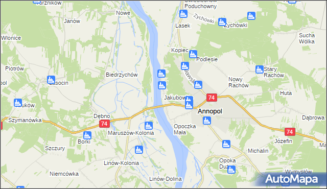 mapa Jakubowice gmina Annopol, Jakubowice gmina Annopol na mapie Targeo