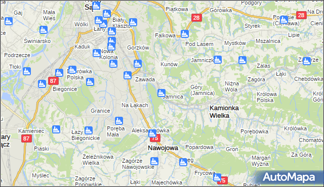mapa Jamnica gmina Kamionka Wielka, Jamnica gmina Kamionka Wielka na mapie Targeo