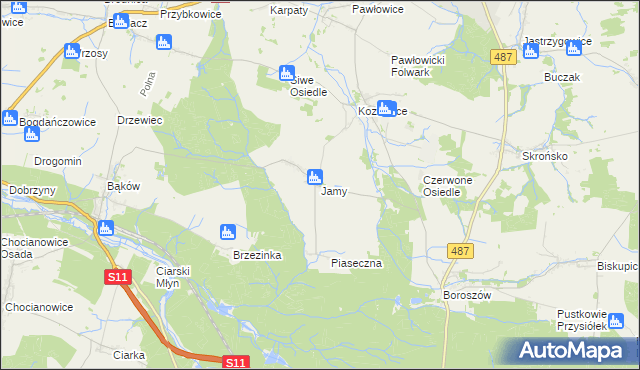 mapa Jamy gmina Gorzów Śląski, Jamy gmina Gorzów Śląski na mapie Targeo