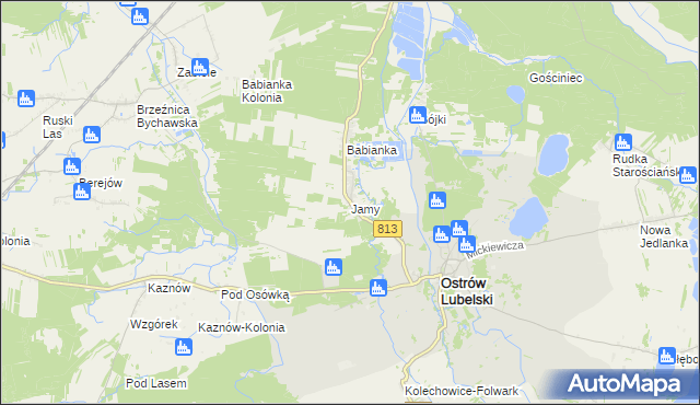 mapa Jamy gmina Ostrów Lubelski, Jamy gmina Ostrów Lubelski na mapie Targeo