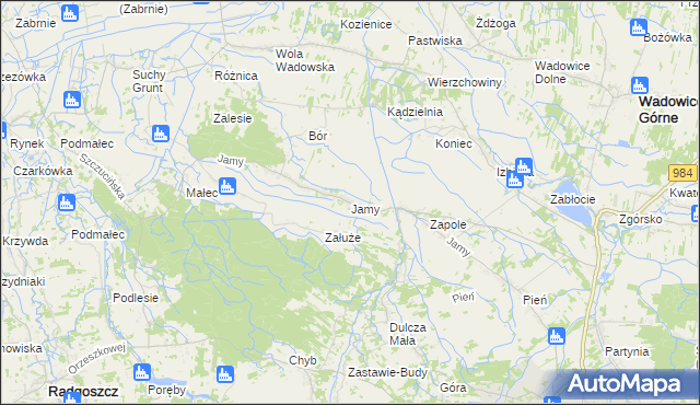 mapa Jamy gmina Wadowice Górne, Jamy gmina Wadowice Górne na mapie Targeo