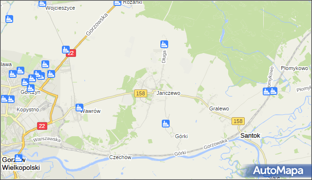 mapa Janczewo gmina Santok, Janczewo gmina Santok na mapie Targeo