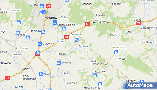 mapa Janików gmina Ożarów, Janików gmina Ożarów na mapie Targeo