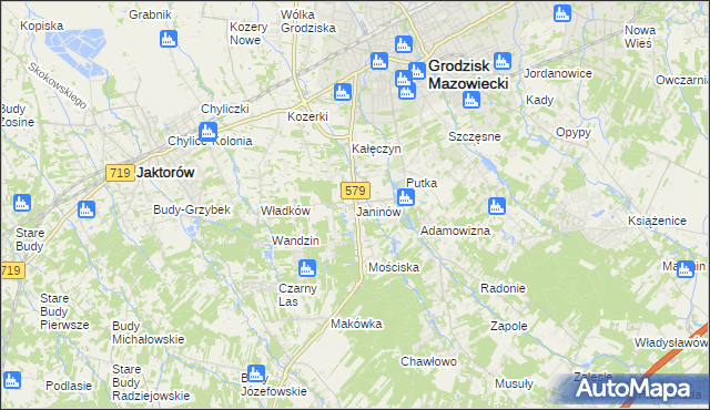 mapa Janinów gmina Grodzisk Mazowiecki, Janinów gmina Grodzisk Mazowiecki na mapie Targeo