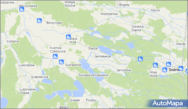 mapa Janisławice gmina Sośnie, Janisławice gmina Sośnie na mapie Targeo