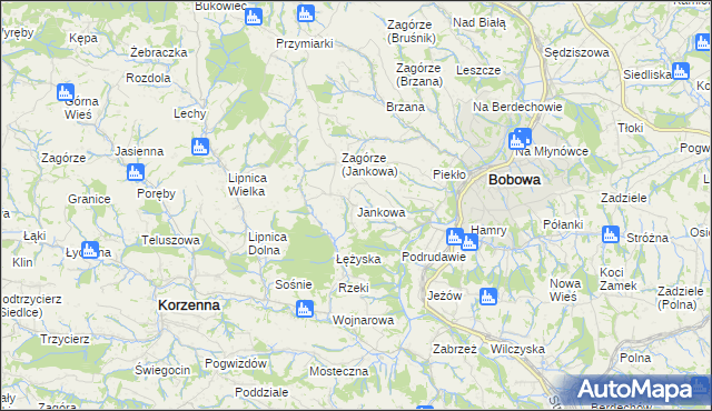 mapa Jankowa gmina Bobowa, Jankowa gmina Bobowa na mapie Targeo