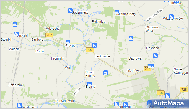 mapa Jankowice gmina Nowe Miasto nad Pilicą, Jankowice gmina Nowe Miasto nad Pilicą na mapie Targeo