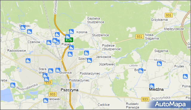 mapa Jankowice gmina Pszczyna, Jankowice gmina Pszczyna na mapie Targeo