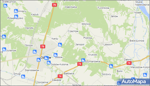 mapa Janopol gmina Ożarów, Janopol gmina Ożarów na mapie Targeo