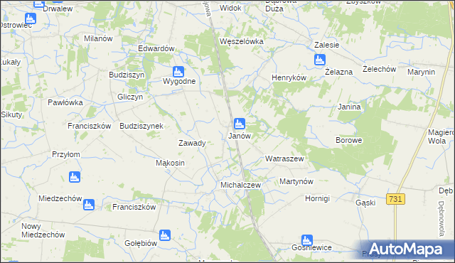 mapa Janów gmina Chynów, Janów gmina Chynów na mapie Targeo