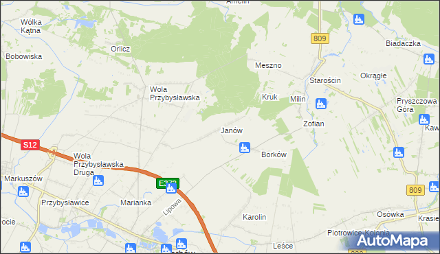 mapa Janów gmina Garbów, Janów gmina Garbów na mapie Targeo