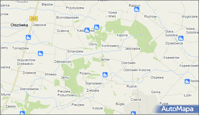 mapa Janów gmina Grabów, Janów gmina Grabów na mapie Targeo