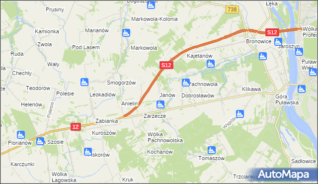 mapa Janów gmina Puławy, Janów gmina Puławy na mapie Targeo