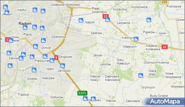 mapa Janów gmina Skaryszew, Janów gmina Skaryszew na mapie Targeo