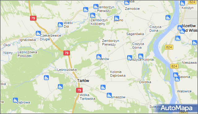 mapa Janów gmina Tarłów, Janów gmina Tarłów na mapie Targeo