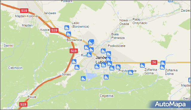 mapa Janów Lubelski, Janów Lubelski na mapie Targeo