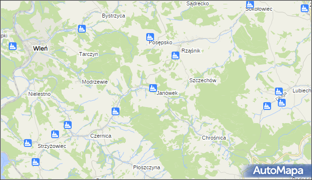 mapa Janówek gmina Jeżów Sudecki, Janówek gmina Jeżów Sudecki na mapie Targeo