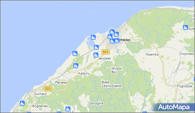 mapa Janówek gmina Tolkmicko, Janówek gmina Tolkmicko na mapie Targeo