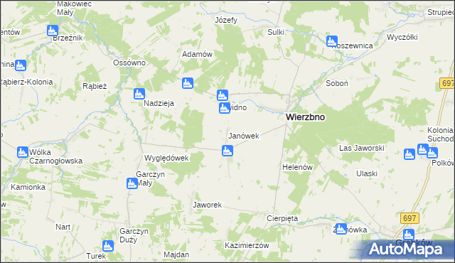 mapa Janówek gmina Wierzbno, Janówek gmina Wierzbno na mapie Targeo