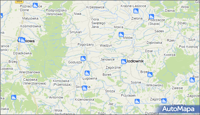 mapa Janowice gmina Jodłownik, Janowice gmina Jodłownik na mapie Targeo